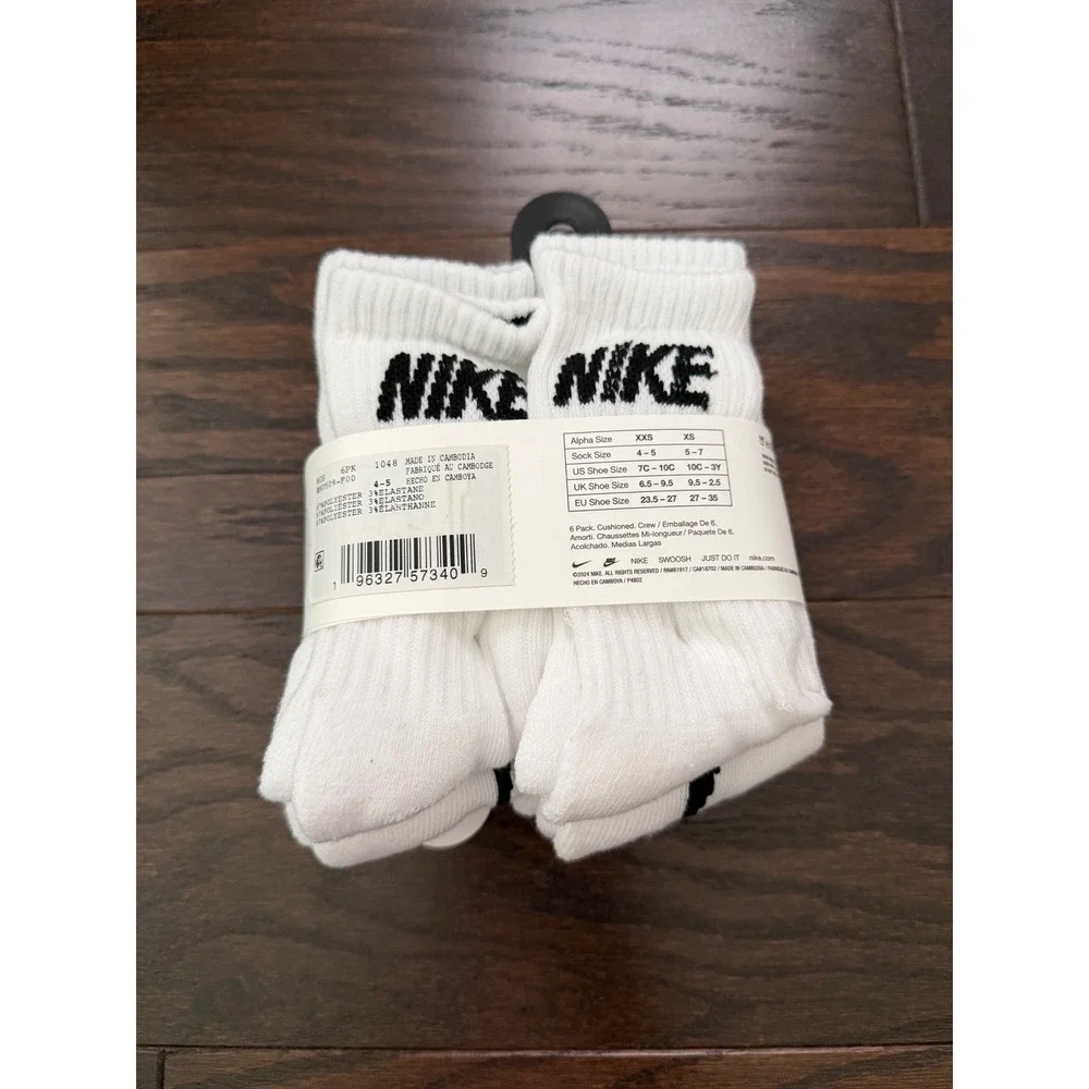 Nike Kids Everyday Cushioned Crew Socks 6 Pack White Black XXS 7C-10C BN0509-F00